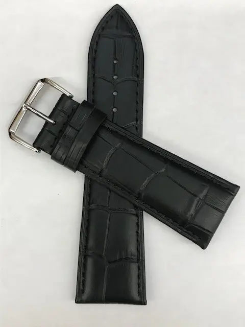 22mm Black Croco Grain Leather Band