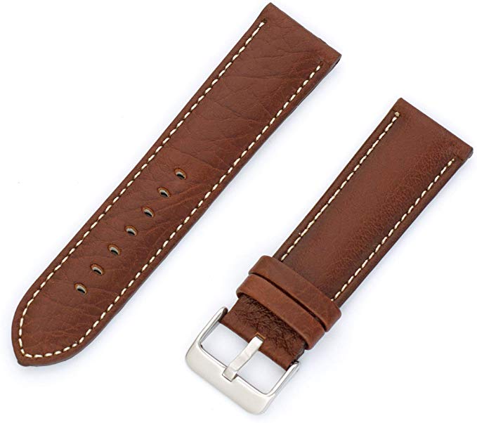 18mm Saddle Stitched Brown Leather Watch Band Product Thumbail (View full Size)