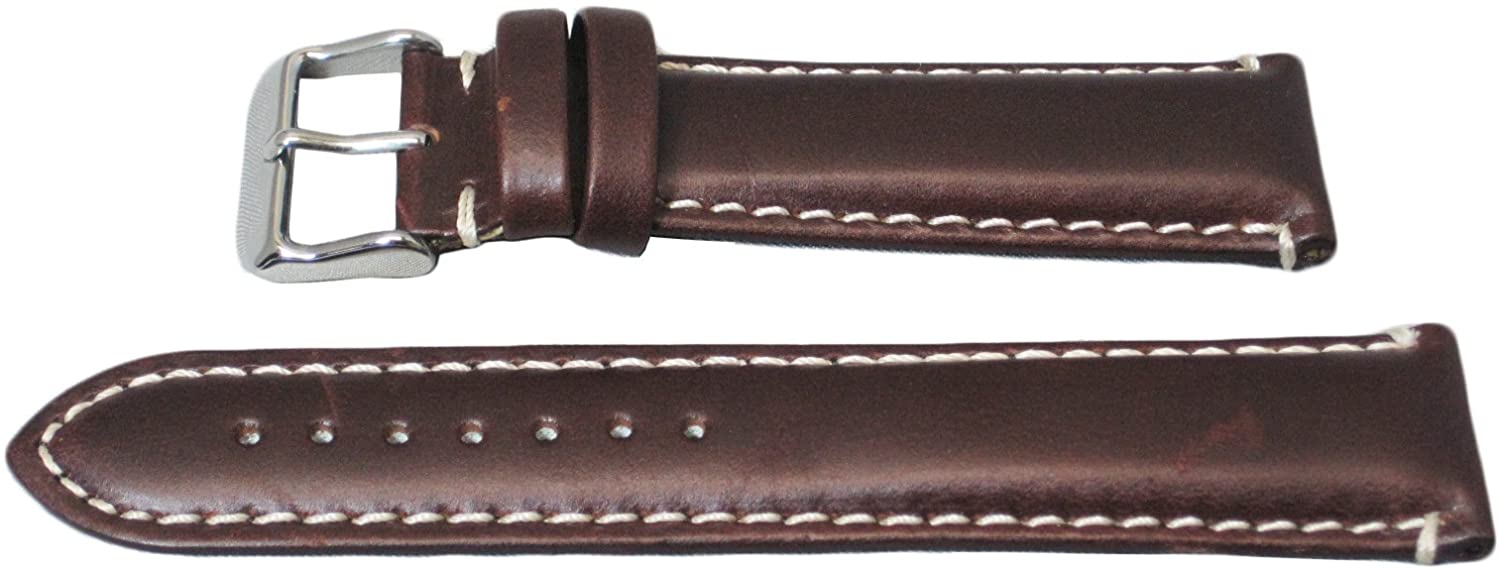 20mm Saddle Stitched Brown Leather Band Product Thumbail (View full Size)