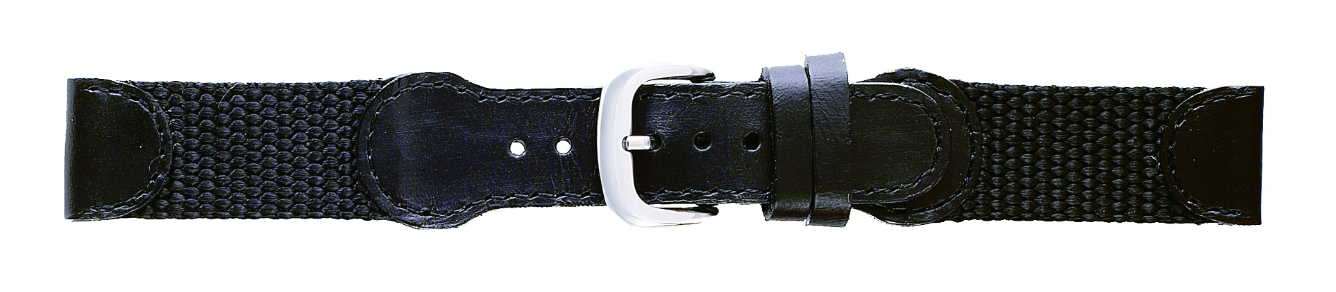 19mm Swiss Army Style Black Leather & Nylon Strap Long-0