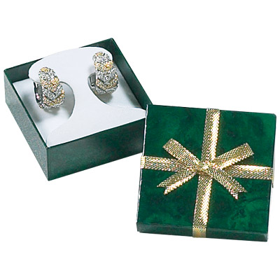 Green Marble Cardboard Earring Tree Box with Gold Bow