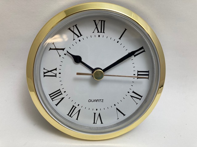 Quartz Clock Fitup Yellow Bezel and White Dial w/Roman Numerals 3 1/2″ Product Thumbail (View full Size)