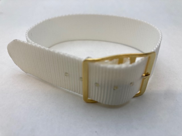 Nylon One Piece Watch Strap White w/Gold Buckle 2 Sizes -Closeout!! Product Thumbail (View full Size)