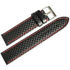 20mm Hadley Roma Black Carbon Fiber with Red Stitching Watch Band Product Thumbail (View full Size)