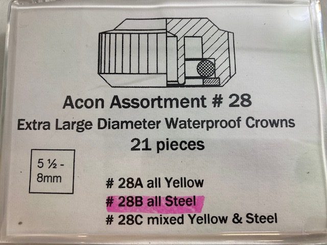 Waterproof Stainless Steel Crown Assortment Large Diameter #28B 21 pcs Product Thumbail (View full Size)